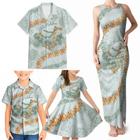Hawaii Kaho'olawe Island Flowers Lei Family Matching Tank Maxi Dress and Hawaiian Shirt Silver Hinahina Kū Kahakai LT7 - Polynesian Pride