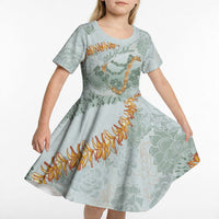 Hawaii Kaho'olawe Island Flowers Lei Kid Short Sleeve Dress Silver Hinahina Kū Kahakai