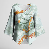Hawaii Kaho'olawe Island Flowers Lei Kimono Sleeve Blouse Silver Hinahina Kū Kahakai