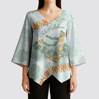Hawaii Kaho'olawe Island Flowers Lei Kimono Sleeve Blouse Silver Hinahina Kū Kahakai