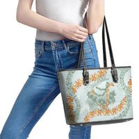 Hawaii Kaho'olawe Island Flowers Lei Leather Tote Bag Silver Hinahina Kū Kahakai