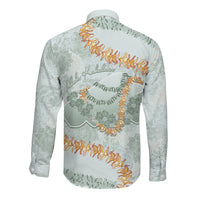 Hawaii Kaho'olawe Island Flowers Lei Long Sleeve Button Shirt Silver Hinahina Kū Kahakai