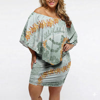 Hawaii Kaho'olawe Island Flowers Lei Off Shoulder Short Dress Silver Hinahina Kū Kahakai LT7 Women Silver - Polynesian Pride