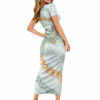 Hawaii Kaho'olawe Island Flowers Lei Short Sleeve Bodycon Dress Silver Hinahina Kū Kahakai