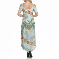 Hawaii Kaho'olawe Island Flowers Lei Summer Maxi Dress Silver Hinahina Kū Kahakai LT7 - Polynesian Pride
