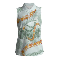Hawaii Kaho'olawe Island Flowers Lei Women Sleeveless Polo Shirt Silver Hinahina Kū Kahakai
