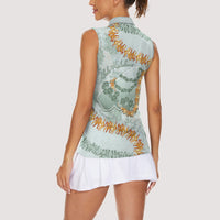Hawaii Kaho'olawe Island Flowers Lei Women Sleeveless Polo Shirt Silver Hinahina Kū Kahakai