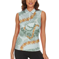 Hawaii Kaho'olawe Island Flowers Lei Women Sleeveless Polo Shirt Silver Hinahina Kū Kahakai