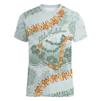 Hawaii Kaho'olawe Island Flowers Lei Women V-Neck T-Shirt Silver Hinahina Kū Kahakai