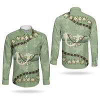 Hawaii Molokai Island Flowers Lei Couples Matching Tank Maxi Dress and Long Sleeve Button Shirt Kukui Nut Mossy Green