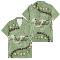 Hawaii Molokai Island Flowers Lei Family Matching Short Sleeve Bodycon Dress and Hawaiian Shirt Kukui Nut Mossy Green LT7 Dad's Shirt - Short Sleeve Moss Green - Polynesian Pride