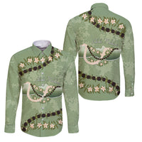 Hawaii Molokai Island Flowers Lei Family Matching Short Sleeve Bodycon Dress and Hawaiian Shirt Kukui Nut Mossy Green LT7 Dad's Shirt - Long Sleeve Moss Green - Polynesian Pride
