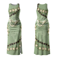 Hawaii Molokai Island Flowers Lei Family Matching Tank Maxi Dress and Hawaiian Shirt Kukui Nut Mossy Green LT7 Mom's Dress Moss Green - Polynesian Pride