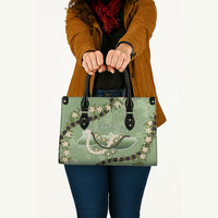 Hawaii Molokai Island Flowers Lei Leather Bag Kukui Nut Mossy Green