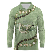 Hawaii Molokai Island Flowers Lei Long Sleeve Polo Shirt Kukui Nut Mossy Green
