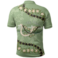 Hawaii Molokai Island Flowers Lei Polo Shirt Kukui Nut Mossy Green LT7 - Polynesian Pride