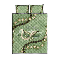 Hawaii Molokai Island Flowers Lei Quilt Bed Set Kukui Nut Mossy Green