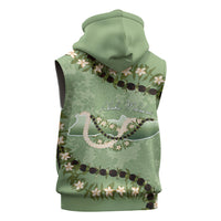 Hawaii Molokai Island Flowers Lei Sleeveless Hoodie Kukui Nut Mossy Green