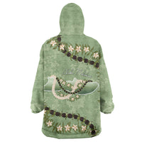 Hawaii Molokai Island Flowers Lei Wearable Blanket Hoodie Kukui Nut Mossy Green