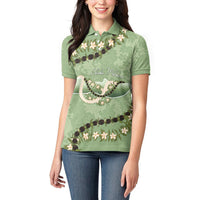 Hawaii Molokai Island Flowers Lei Women Polo Shirt Kukui Nut Mossy Green