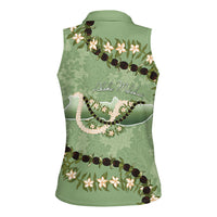 Hawaii Molokai Island Flowers Lei Women Sleeveless Polo Shirt Kukui Nut Mossy Green