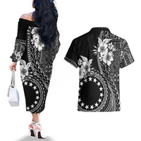 Kia Orana Cook Islands Couples Matching Off The Shoulder Long Sleeve Dress and Hawaiian Shirt Tiare and Stars