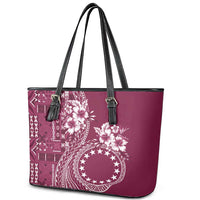 Kia Orana Cook Islands Leather Tote Bag Tiare and Stars - Maroon