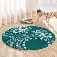 Kia Orana Cook Islands Round Carpet Tiare and Stars - Teal LT7 - Polynesian Pride