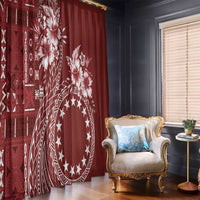 Kia Orana Cook Islands Window Curtain Tiare and Stars - Scarlet
