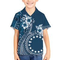 Kia Orana Cook Islands Family Matching Short Sleeve Bodycon Dress and Hawaiian Shirt Tiare and Stars - Navy Blue