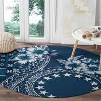 Kia Orana Cook Islands Round Carpet Tiare and Stars - Navy Blue