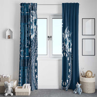 Kia Orana Cook Islands Window Curtain Tiare and Stars - Navy Blue