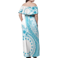 Kia Orana Cook Islands Family Matching Off Shoulder Maxi Dress and Hawaiian Shirt Tiare and Stars - Turquoise