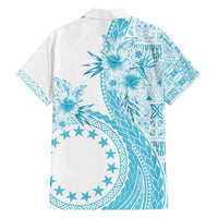 Kia Orana Cook Islands Family Matching Off Shoulder Short Dress and Hawaiian Shirt Tiare and Stars - Turquoise