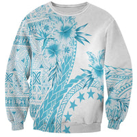 Kia Orana Cook Islands Sweatshirt Tiare and Stars - Turquoise LT7 Unisex Turquoise - Polynesian Pride
