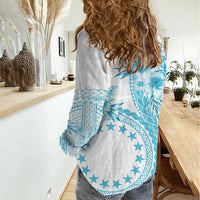 Kia Orana Cook Islands Women Casual Shirt Tiare and Stars - Turquoise