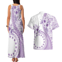 Kia Orana Cook Islands Couples Matching Tank Maxi Dress and Hawaiian Shirt Tiare and Stars - Lavender LT7 - Polynesian Pride