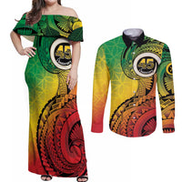 Vanuatu 45th Independence Anniversary Couples Matching Off Shoulder Maxi Dress and Long Sleeve Button Shirt Ni-Van Sandroing LT7 Colorful - Polynesian Pride