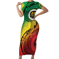 Vanuatu 45th Independence Anniversary Short Sleeve Bodycon Dress Ni-Van Sandroing - Polynesian Pride