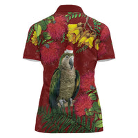 Kakapo Bird New Zealand Women Polo Shirt Floral Christmas