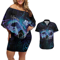 Polynesian Personalized Memorial Couples Matching Off Shoulder Short Dress and Hawaiian Shirt Oceanic Infinity Symbol - Until We Meet Again - Polynesian Pride