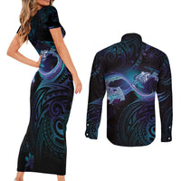 Polynesian Personalized Memorial Couples Matching Short Sleeve Bodycon Dress and Long Sleeve Button Shirt Oceanic Infinity Symbol - Until We Meet Again - Polynesian Pride