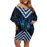 New Zealand Matariki Family Matching Off Shoulder Short Dress and Hawaiian Shirt Galaxy Poutama Motifs