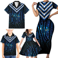 New Zealand Matariki Family Matching Short Sleeve Bodycon Dress and Hawaiian Shirt Galaxy Poutama Motifs