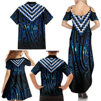 New Zealand Matariki Family Matching Summer Maxi Dress and Hawaiian Shirt Galaxy Poutama Motifs