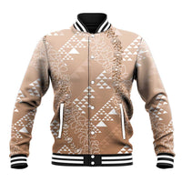 Hawaii Beige Kapa Baseball Jacket Vintage 'Ohe Kāpala Motifs Mix Plumeria Leis