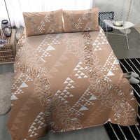 Hawaii Beige Kapa Bedding Set Vintage 'Ohe Kāpala Motifs Mix Plumeria Leis