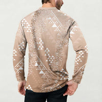 Hawaii Beige Kapa Button Sweatshirt Vintage 'Ohe Kāpala Motifs Mix Plumeria Leis