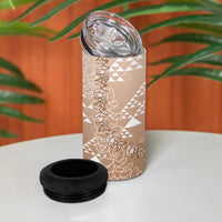 Hawaii Beige Kapa 4 in 1 Can Cooler Tumbler Vintage 'Ohe Kāpala Motifs Mix Plumeria Leis