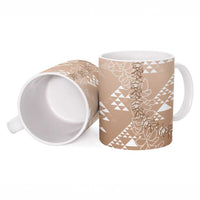 Hawaii Beige Kapa Ceramic Mug Vintage 'Ohe Kāpala Motifs Mix Plumeria Leis
